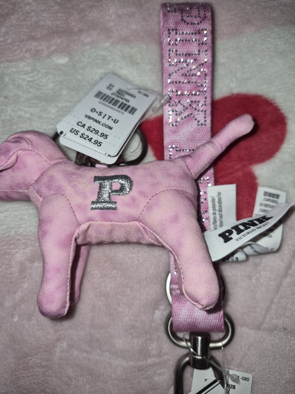 PINK Victoria's Secret Pink Dog Keychain & Card Holder Lanyard with Rhinestones